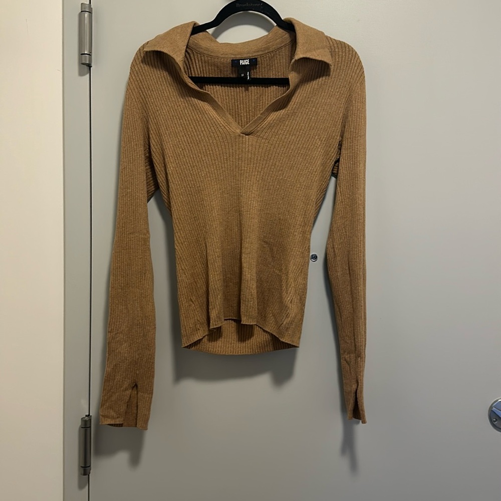 Paige size M Tan collared sweater